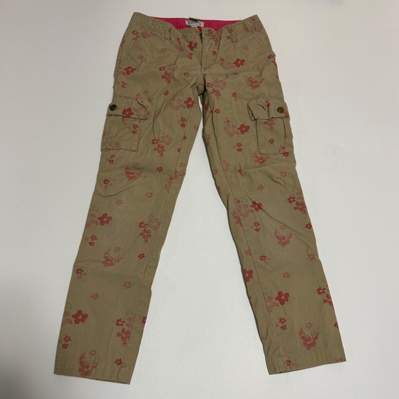 Cherokee Girls Cargo Pants Size 10 Khaki Red Floral Print Cotton Pockets Casual - Picture 1 of 6